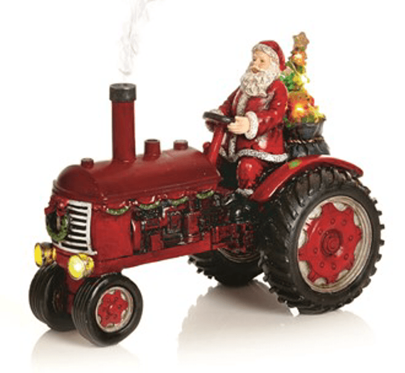 Nisse med traktor rød LED-Lys og lyd 28cm 3xAAA Batteri
