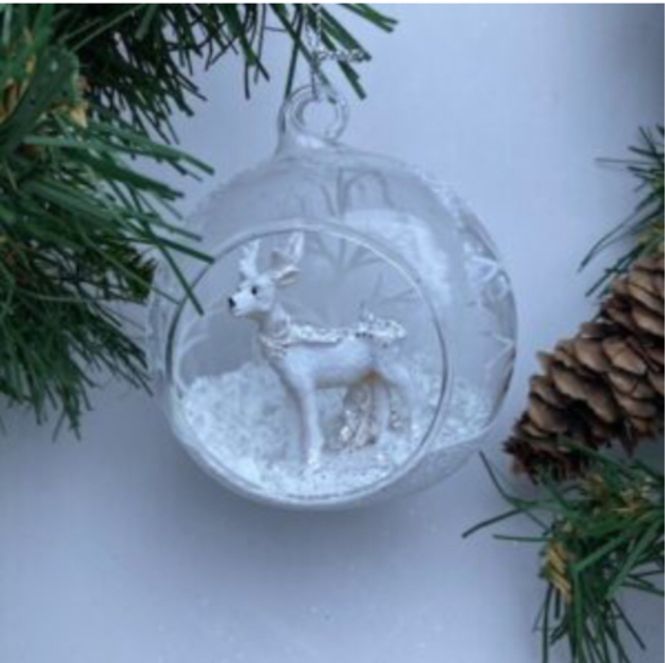 Hovedbilde Julekule8cm.klar åpen m/hvit reinsdyr m/glitter ...